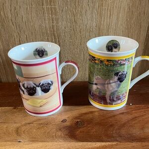 Set/2 Purely Pugs Porcelain Collector Mugs Coffee Tea Hot or Cold Beverage Cups